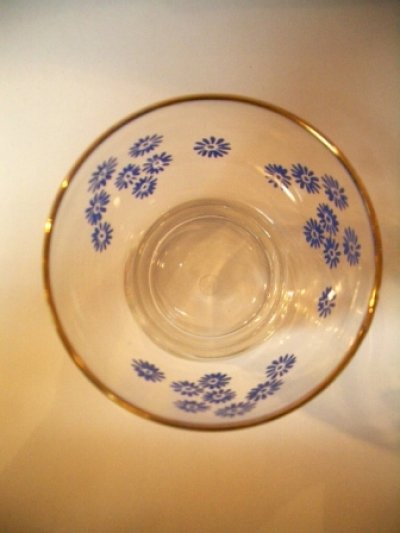 画像2: デッドストック　70sグラス 青の花柄(金の飲み口)