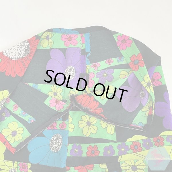 画像5: 黒地に鮮やかなレトロな花柄 ミニスカート 裏地無し L〜XLサイズ (5)