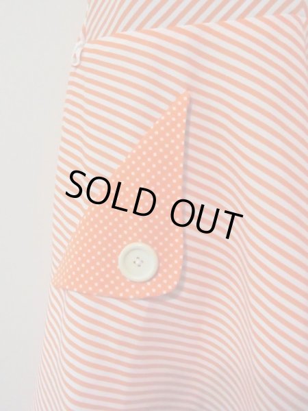 画像5: オレンジと白の斜めボーダーとドットの70sワンピース Mサイズ フランス古着 (5)