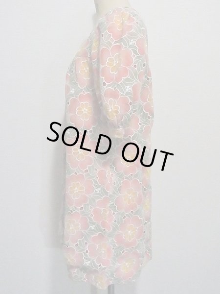 画像2: ピンクの花柄レースのロマンチックなワンピース バルーン Mサイズ 昭和レトロ (2)