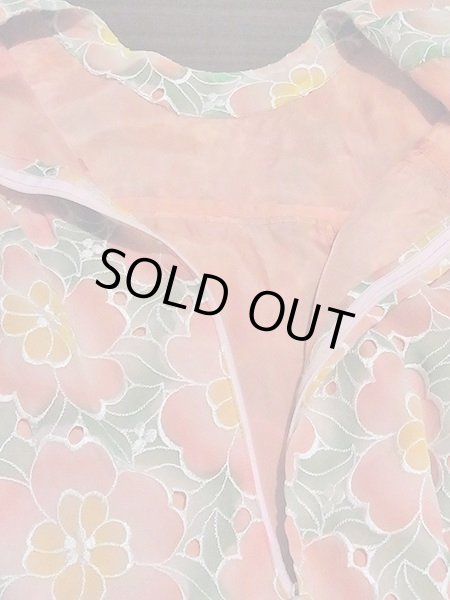 画像6: ピンクの花柄レースのロマンチックなワンピース バルーン Mサイズ 昭和レトロ (6)