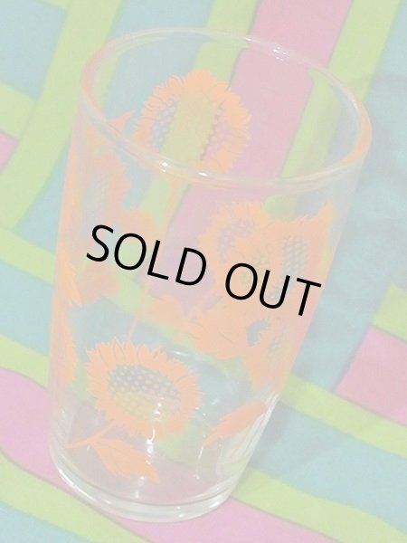 画像5: オレンジ色のひまわり柄の小振りなグラス 70年代 昭和レトロ 70s retro glass cup (5)