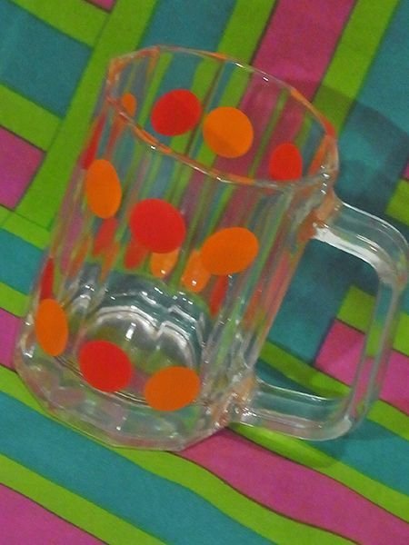 画像2: 赤とオレンジの水玉のミニビアグラス 70年代 昭和レトロ 70s retro glass cup (2)
