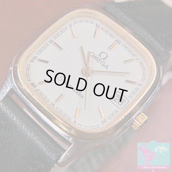 画像9: オメガ OMEGA シーマスター レディースウォッチ GP/SS エレガントなコンビカラーのスクエアケース クオーツ 未使用カーフベルト (9)