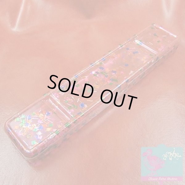 画像3: セルロイド ペンシルケース 筆箱 スケルトンピンク 銀紙デザイン 昭和レトロ (3)