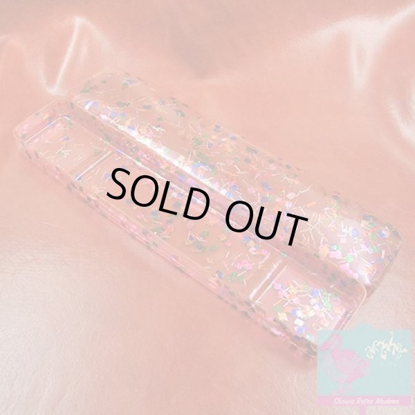 画像4: セルロイド ペンシルケース 筆箱 スケルトンピンク 銀紙デザイン 昭和レトロ (4)