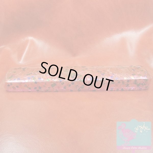 画像6: セルロイド ペンシルケース 筆箱 スケルトンピンク 銀紙デザイン 昭和レトロ (6)