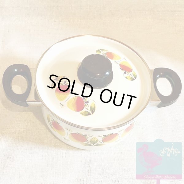 画像2: ホーロー 両手鍋 ルビー イチゴ柄 21cm 昭和レトロ レトロポップ 未使用品 (2)