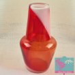 画像1: 昭和レトロ 冠水瓶 デキャンタ グラス セット 美しい赤白マーブル模様 (1)
