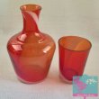 画像2: 昭和レトロ 冠水瓶 デキャンタ グラス セット 美しい赤白マーブル模様 (2)