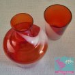 画像9: 昭和レトロ 冠水瓶 デキャンタ グラス セット 美しい赤白マーブル模様 (9)
