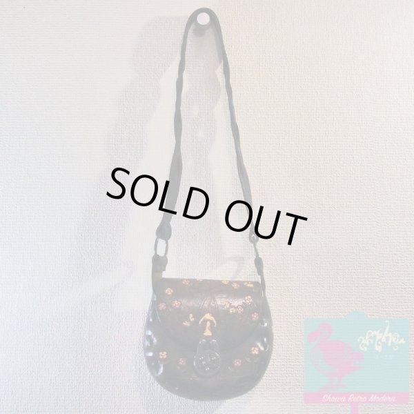 画像3: 本革カービング&ペイント ショルダーバッグ きのこ型押し レトロヒッピー 1960〜70年代 (3)