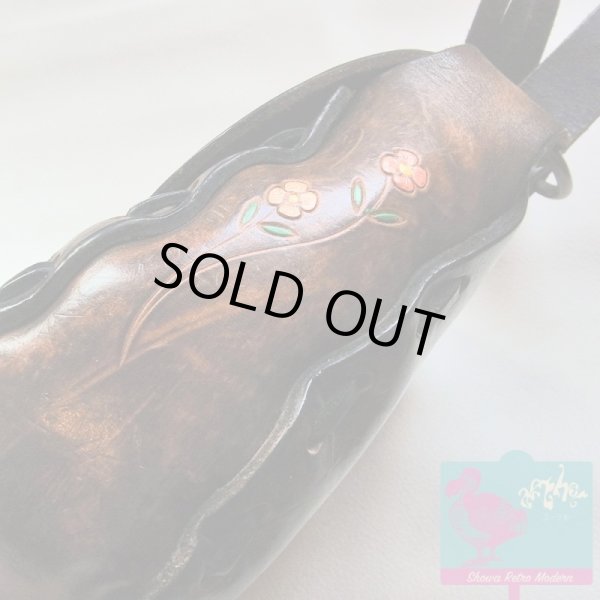 画像4: 本革カービング&ペイント ショルダーバッグ きのこ型押し レトロヒッピー 1960〜70年代 (4)