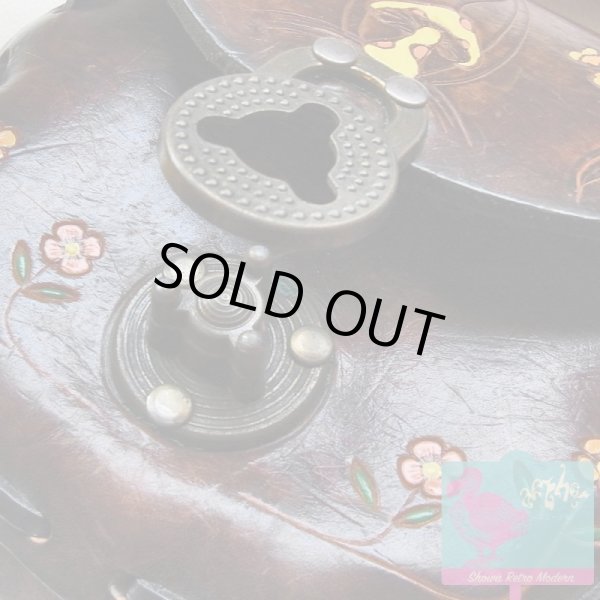 画像6: 本革カービング&ペイント ショルダーバッグ きのこ型押し レトロヒッピー 1960〜70年代 (6)