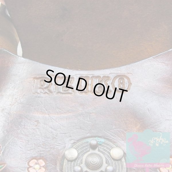 画像7: 本革カービング&ペイント ショルダーバッグ きのこ型押し レトロヒッピー 1960〜70年代 (7)