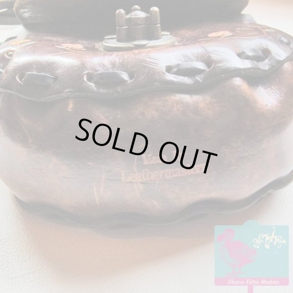 画像9: 本革カービング&ペイント ショルダーバッグ きのこ型押し レトロヒッピー 1960〜70年代 (9)