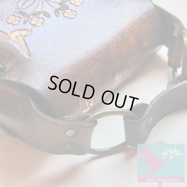 画像11: 本革カービング&ペイント ショルダーバッグ きのこ型押し レトロヒッピー 1960〜70年代 (11)