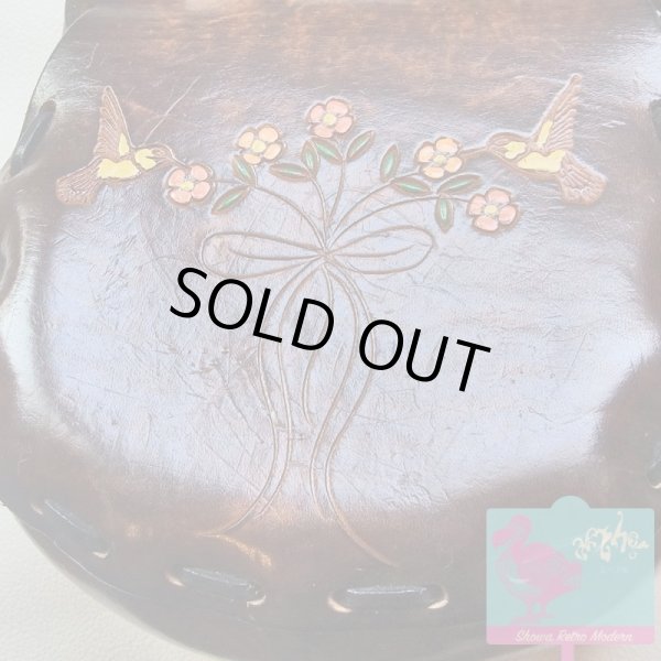 画像12: 本革カービング&ペイント ショルダーバッグ きのこ型押し レトロヒッピー 1960〜70年代 (12)