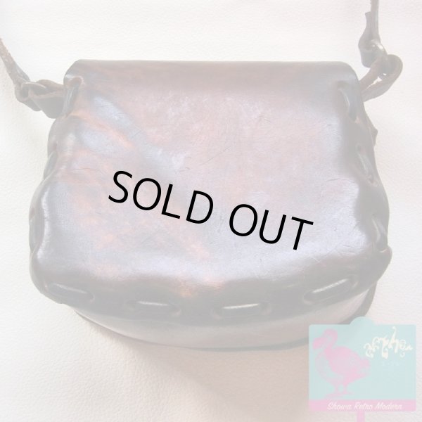 画像6: 本革カービング&ペイント ショルダーバッグ ミニサイズ リンゴと亀の型押し レトロヒッピー 1960〜70年代 (6)