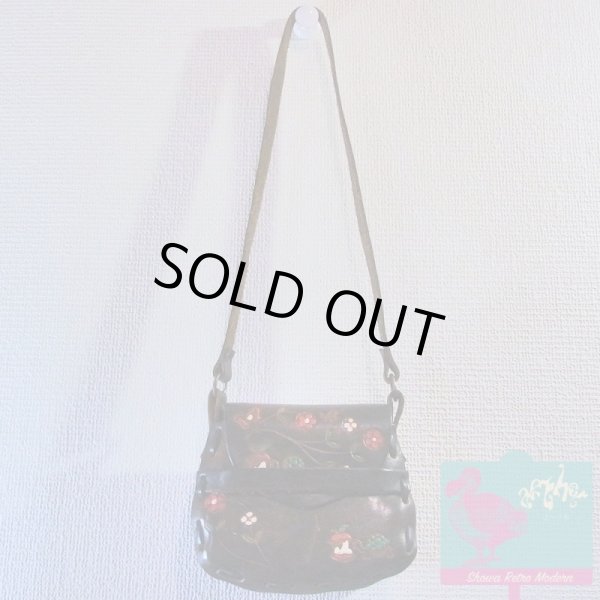 画像8: 本革カービング&ペイント ショルダーバッグ ミニサイズ リンゴと亀の型押し レトロヒッピー 1960〜70年代 (8)