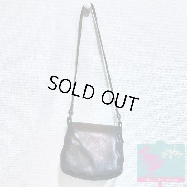 画像9: 本革カービング&ペイント ショルダーバッグ ミニサイズ リンゴと亀の型押し レトロヒッピー 1960〜70年代 (9)