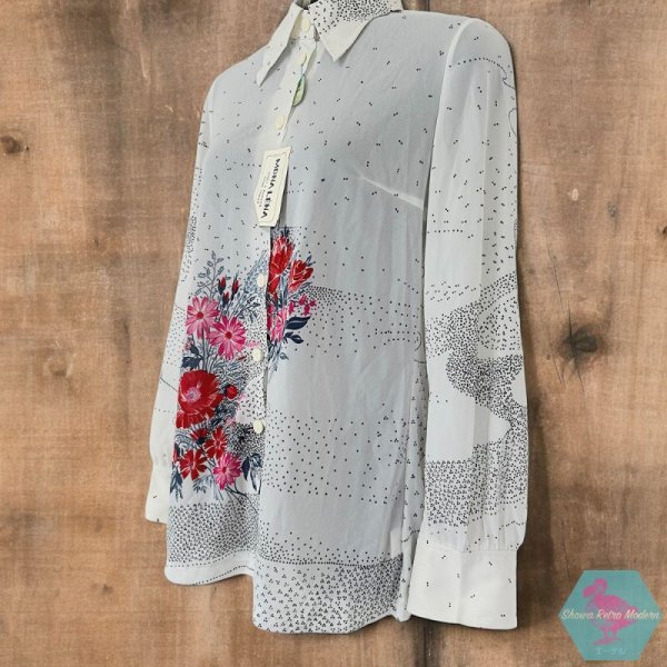 画像4: デッドストック MONA LENA 柄シャツ ブラウス  70s レトロデザイン 花柄 総柄 レディース 古着 Mサイズ相当 9号サイズ 高島屋 (4)