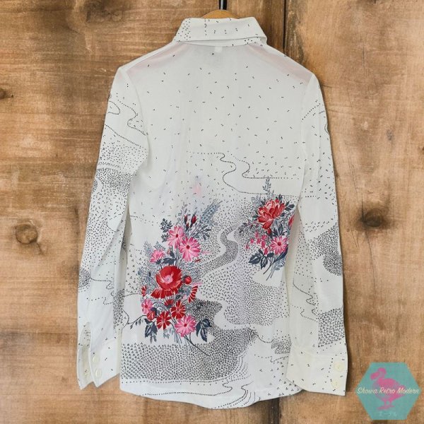 画像5: デッドストック MONA LENA 柄シャツ ブラウス  70s レトロデザイン 花柄 総柄 レディース 古着 Mサイズ相当 9号サイズ 高島屋 (5)