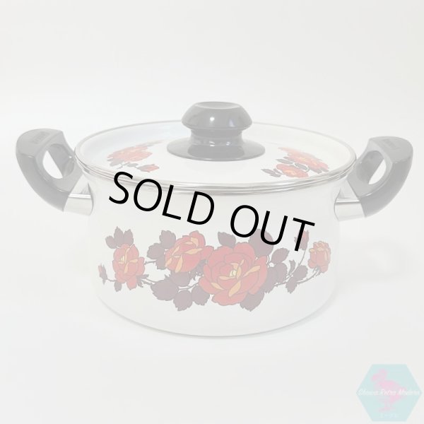 画像3: 未使用品 象印ホーロー 両手鍋 ニューローゼット薔薇柄 18cm 容量2.1ℓ 昭和レトロ  (3)