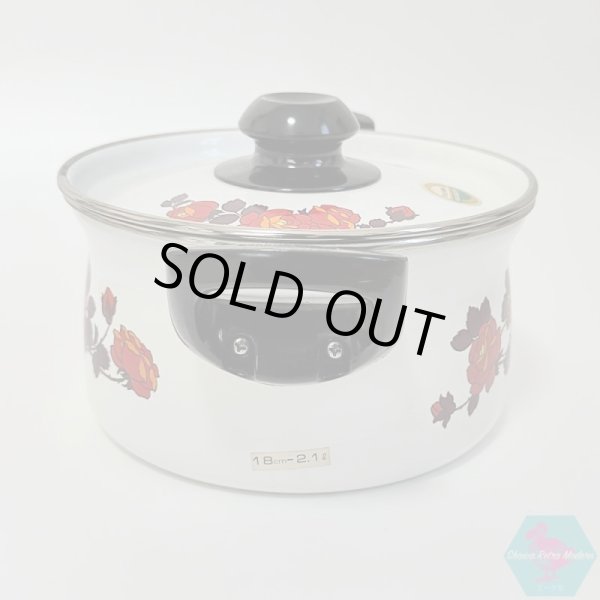 画像4: 未使用品 象印ホーロー 両手鍋 ニューローゼット薔薇柄 18cm 容量2.1ℓ 昭和レトロ  (4)