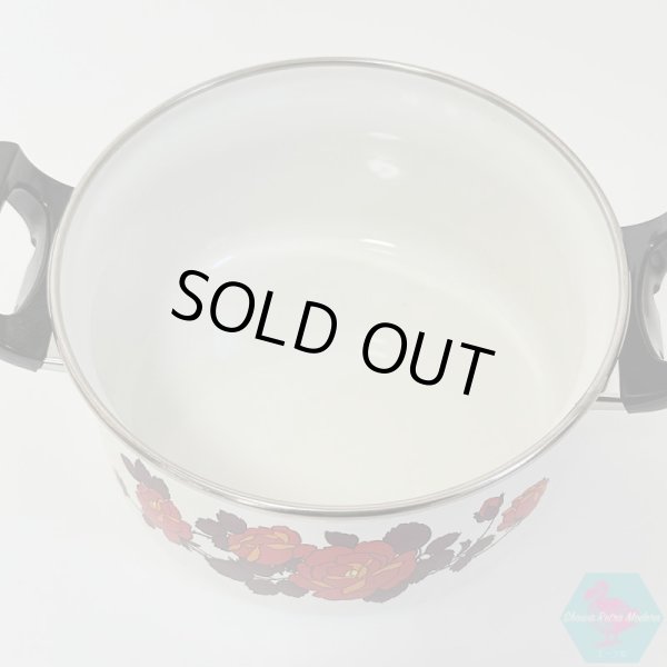 画像6: 未使用品 象印ホーロー 両手鍋 ニューローゼット薔薇柄 18cm 容量2.1ℓ 昭和レトロ  (6)