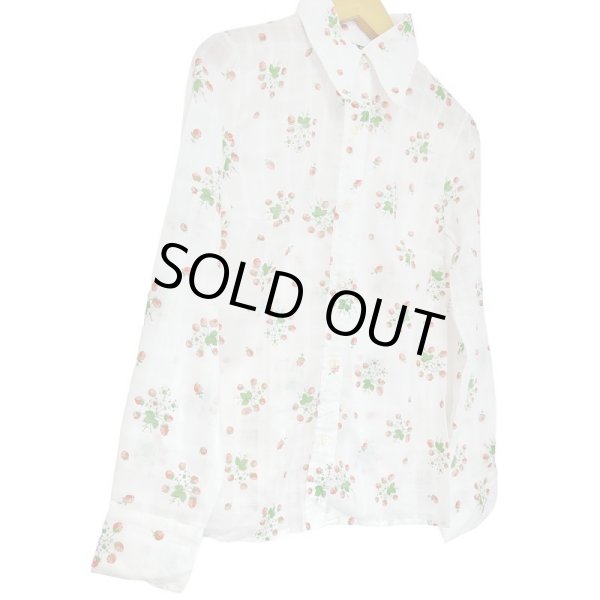 画像3: 柄シャツ ブラウス PATRICK GILL PARIS チェック ジャガード イチゴ柄  総柄 レディース 古着 Mサイズ相当 MADE IN FRANCE (3)