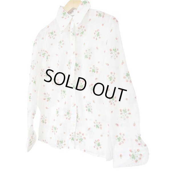 画像4: 柄シャツ ブラウス PATRICK GILL PARIS チェック ジャガード イチゴ柄  総柄 レディース 古着 Mサイズ相当 MADE IN FRANCE (4)