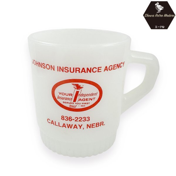 画像1: ファイヤーキング JOHNSON INSURANCE AGENCY アドバタイジングマグ ADマグ 1960年代〜1976年頃製造 Fire King Advertising Mug (1)