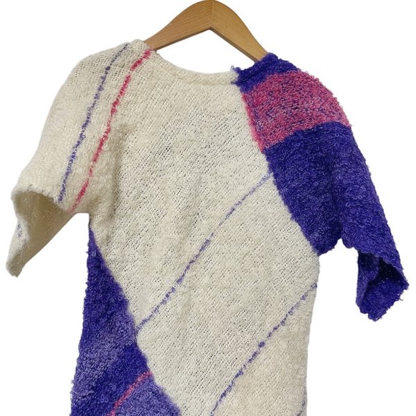 画像7: キッチュなチェックのモコモコニットワンピース Mサイズ相当  (7)