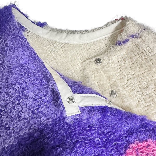 画像9: キッチュなチェックのモコモコニットワンピース Mサイズ相当  (9)