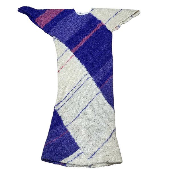 画像10: キッチュなチェックのモコモコニットワンピース Mサイズ相当  (10)