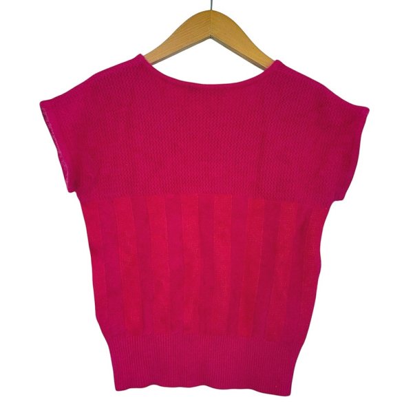 画像3: 90年代ヴィンテージ イヴサンローラントリコット 福助期 レーヨン混紡 半袖ニット トップス ヴィヴィットピンク レディース Mサイズ Yves Saint Laurent tricots PARIS  (3)