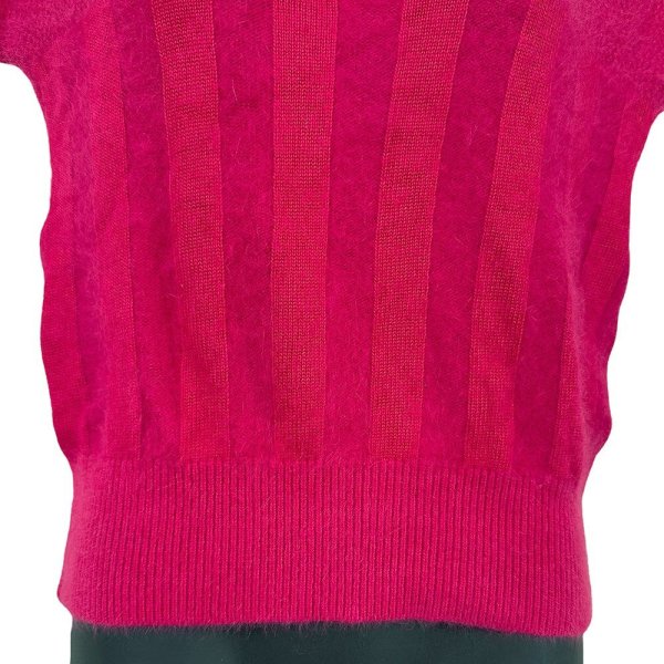 画像4: 90年代ヴィンテージ イヴサンローラントリコット 福助期 レーヨン混紡 半袖ニット トップス ヴィヴィットピンク レディース Mサイズ Yves Saint Laurent tricots PARIS  (4)