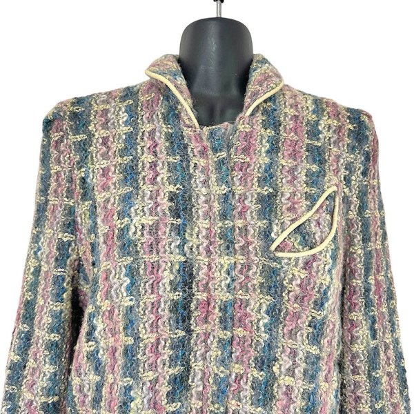 画像2: ヴィンテージ フランス製 ミックスツイードジャケット パイピングポケット フロントジッパー (2)