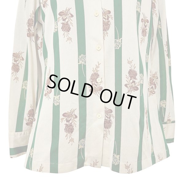 画像3: 70年代  ストライプと植物柄 ベージュ×グリーン 昭和レトロ 柄シャツ ブラウス LOUIS JOONE (3)