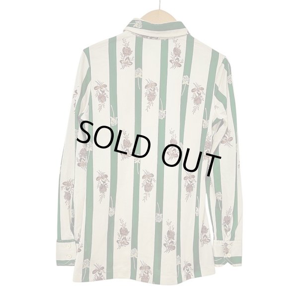 画像6: 70年代  ストライプと植物柄 ベージュ×グリーン 昭和レトロ 柄シャツ ブラウス LOUIS JOONE (6)