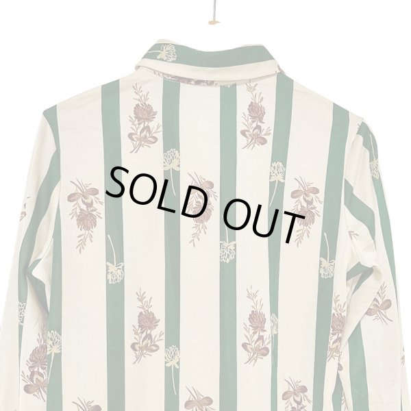 画像7: 70年代  ストライプと植物柄 ベージュ×グリーン 昭和レトロ 柄シャツ ブラウス LOUIS JOONE (7)