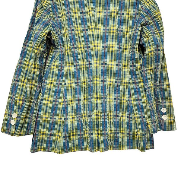 画像8: 昭和レトロ 80’s ワッシャー加工 テーラードジャケット コットン イエローとブルーのチェック レディース FUTABA  80’s Check Pattern Tailored Jacket (8)
