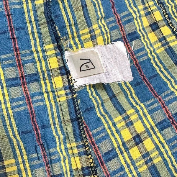 画像12: 昭和レトロ 80’s ワッシャー加工 テーラードジャケット コットン イエローとブルーのチェック レディース FUTABA  80’s Check Pattern Tailored Jacket (12)