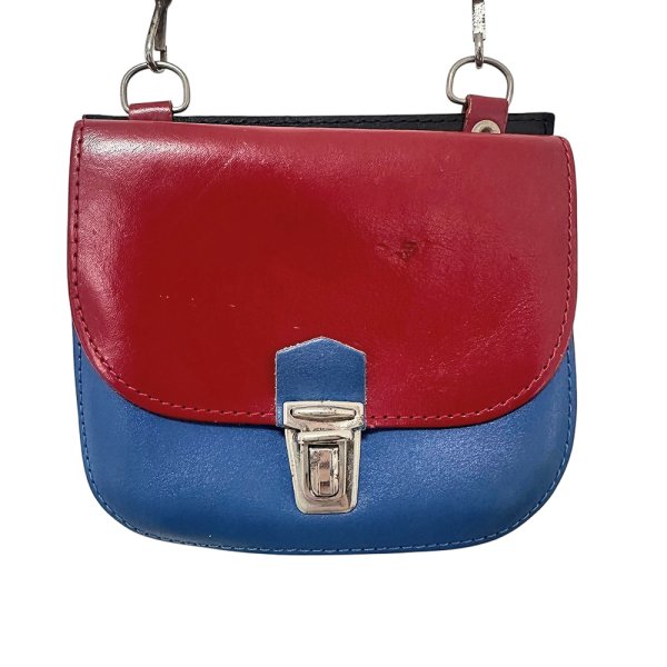 画像2: 赤×青 緑×黄 裏表の両面使える 2WAY ショルダーバック 皮 レトロ (2)