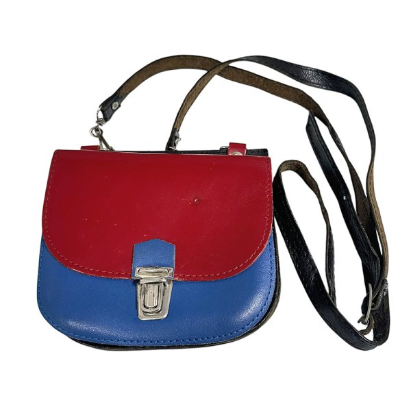 画像4: 赤×青 緑×黄 裏表の両面使える 2WAY ショルダーバック 皮 レトロ (4)