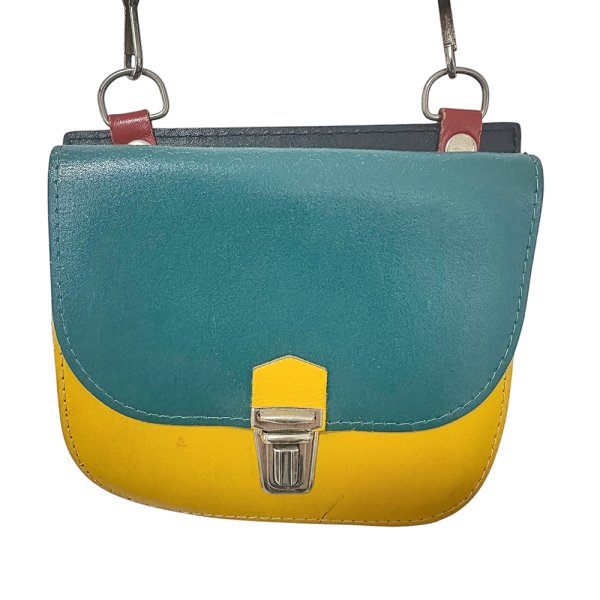 画像7: 赤×青 緑×黄 裏表の両面使える 2WAY ショルダーバック 皮 レトロ (7)