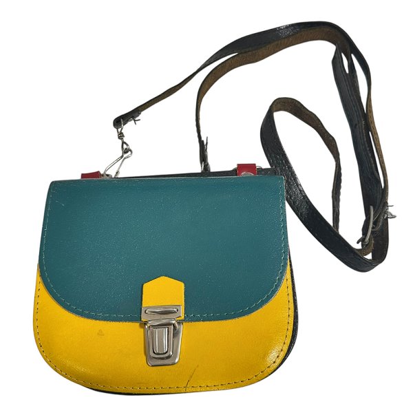画像8: 赤×青 緑×黄 裏表の両面使える 2WAY ショルダーバック 皮 レトロ (8)