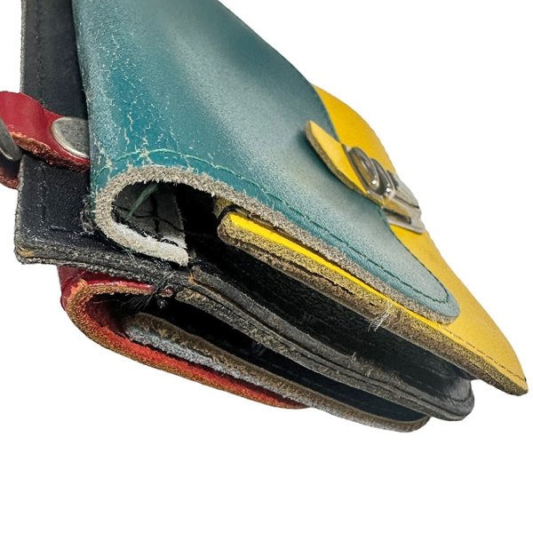 画像13: 赤×青 緑×黄 裏表の両面使える 2WAY ショルダーバック 皮 レトロ (13)