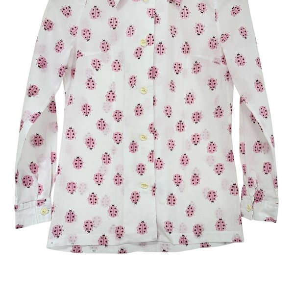 画像3: 昭和レトロ 70’s  てんとう虫 ピンク 柄シャツ ブラウス  薄手の長袖 (3)